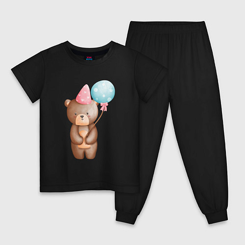 Детская пижама Медвежонок с шариками День Рождения / Черный – фото 1