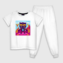Пижама хлопковая детская Кот инопланетянин, цвет: белый