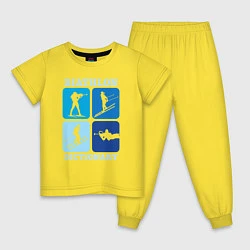 Пижама хлопковая детская Биатлон, Лежка, Стойка, цвет: желтый