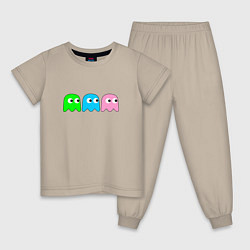Пижама хлопковая детская Pac man - play Для двоих, цвет: миндальный