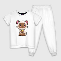 Пижама хлопковая детская Пятнистый котенок, цвет: белый