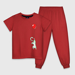 Пижама хлопковая детская КОТИК ЛЕТИТ НА ШАРЕ, цвет: красный