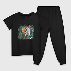 Пижама хлопковая детская Тору на траве, цвет: черный