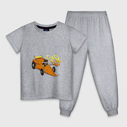 Пижама хлопковая детская Заяц на морквобиле, цвет: меланж