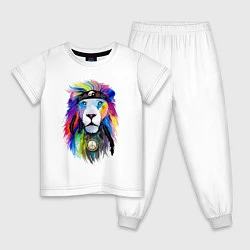 Пижама хлопковая детская Color lion! Neon!, цвет: белый