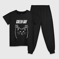 Пижама хлопковая детская Green Day Рок кот, цвет: черный