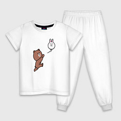 Пижама хлопковая детская Погоня за шариком-зайцем, цвет: белый