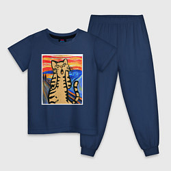 Пижама хлопковая детская Орущий кот пародия на Крик Мунка, цвет: тёмно-синий