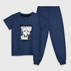 Пижама хлопковая детская Доктор Стоун Dr Stone, Сэнку Ишигами, цвет: тёмно-синий