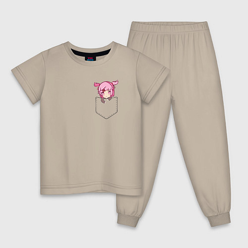 Детская пижама Anime тян с розовыми волосами в кармане / Миндальный – фото 1