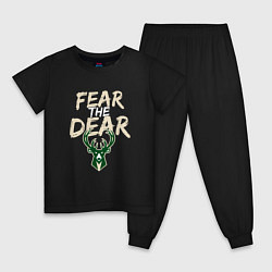 Пижама хлопковая детская Milwaukee Bucks Fear the dear Милуоки Бакс, цвет: черный
