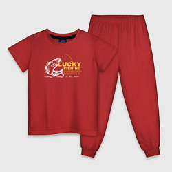 Пижама хлопковая детская Счастливая рыбацкая футболка не стирать, цвет: красный