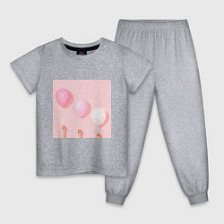 Пижама хлопковая детская Розовые шарики, цвет: меланж