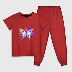 Пижама хлопковая детская Неоновая зелено-фиолетовая бабочка, цвет: красный