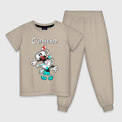 Пижама хлопковая детская Cuphead веселые чашечки, цвет: миндальный