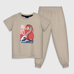 Пижама хлопковая детская Kraken Kawaii Sushi, цвет: миндальный