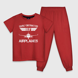 Пижама хлопковая детская Легко отвлекается на самолеты, цвет: красный