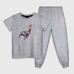 Пижама хлопковая детская Цветной скелет динозавра, цвет: меланж