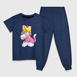 Пижама хлопковая детская Принцесса Персик - кошка Super Mario 3D Land, цвет: тёмно-синий