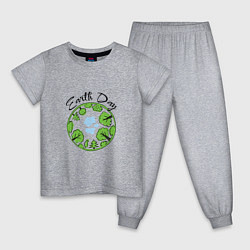 Пижама хлопковая детская День Земли Экологичный принт в стиле скетч, цвет: меланж