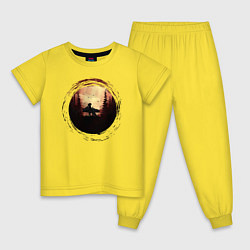 Пижама хлопковая детская Бег с медведем под луной, цвет: желтый