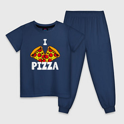 Пижама хлопковая детская Я люблю пиццу 2 слайса, цвет: тёмно-синий