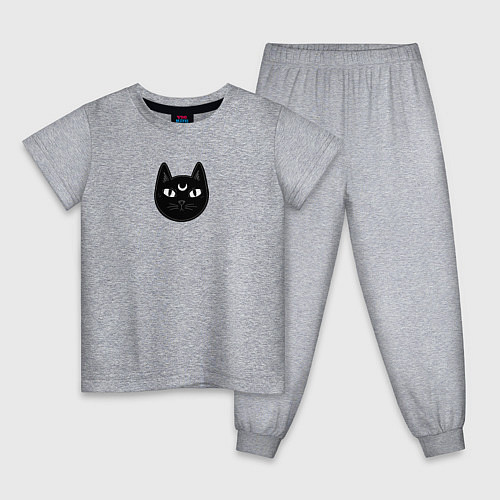 Детская пижама Мистический чёрный кот с полумесяцем / Меланж – фото 1