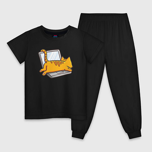 Детская пижама Котик лежит на ноутбуке / Черный – фото 1