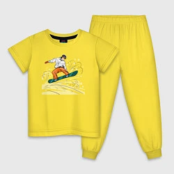 Пижама хлопковая детская Сноубордист snowboard, цвет: желтый