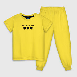 Пижама хлопковая детская Game over, пиксельный текст с сердечками, цвет: желтый