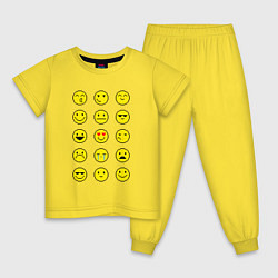 Пижама хлопковая детская Pixel art emoticons 1, цвет: желтый