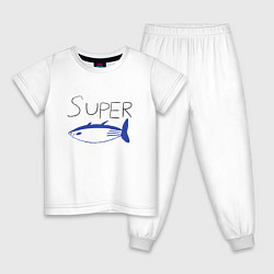 Пижама хлопковая детская Super tuna jin, цвет: белый