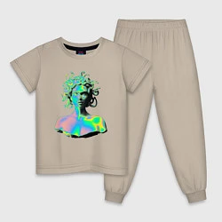 Пижама хлопковая детская Gorgon Medusa Vaporwave Neon, цвет: миндальный