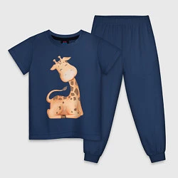 Пижама хлопковая детская Милый Жирафик Счастлив, цвет: тёмно-синий
