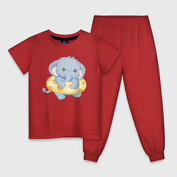 Пижама хлопковая детская Милый Слонёнок С Плавательным Кругом, цвет: красный