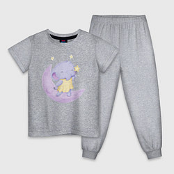 Пижама хлопковая детская Милый Слонёнок На Месяце, цвет: меланж