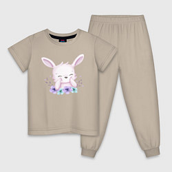 Пижама хлопковая детская Милый Крольчонок С Цветками, цвет: миндальный