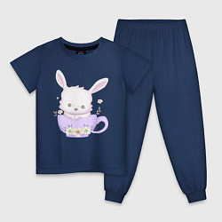 Пижама хлопковая детская Милый Крольчонок Внутри Чашки, цвет: тёмно-синий