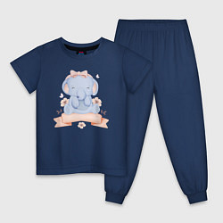Пижама хлопковая детская Милый Слонёнок Сидит С Цветами, цвет: тёмно-синий