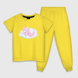 Пижама хлопковая детская Милый Единорог Спит На Облаке, цвет: желтый