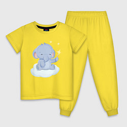 Пижама хлопковая детская Милый Слонёнок На Облаке Со Звездой, цвет: желтый