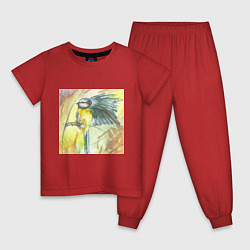 Пижама хлопковая детская Синица-лазоревка в стиле акварель, цвет: красный
