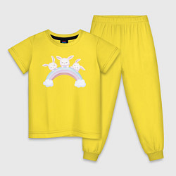 Пижама хлопковая детская Милые Крольчата На Радуге, цвет: желтый
