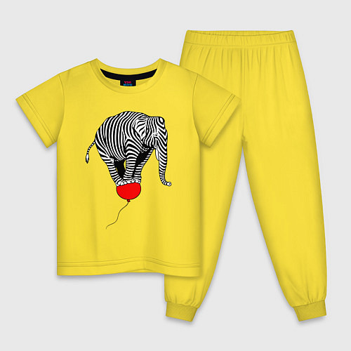 Детская пижама Слон зебра на воздушном шаре / Желтый – фото 1