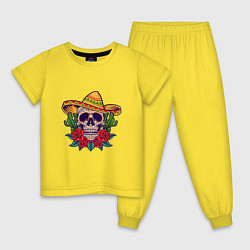 Пижама хлопковая детская Skull - Mexico, цвет: желтый