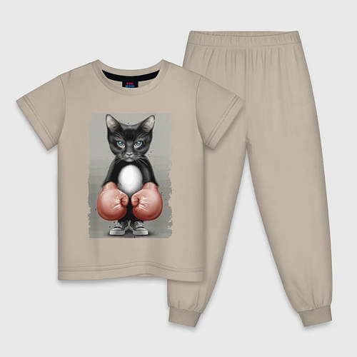 Детская пижама Крутой котяра в боксёрских перчатках Cool cat in b / Миндальный – фото 1