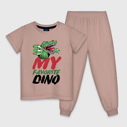Пижама хлопковая детская My favorite dinosaur Мой любимый динозавр, цвет: пыльно-розовый
