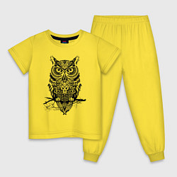 Пижама хлопковая детская Черная сова в узорах, цвет: желтый
