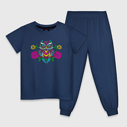Пижама хлопковая детская Красочная цветочная сова, цвет: тёмно-синий