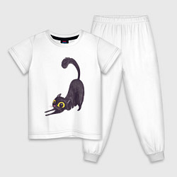 Пижама хлопковая детская Черная кошечка, цвет: белый